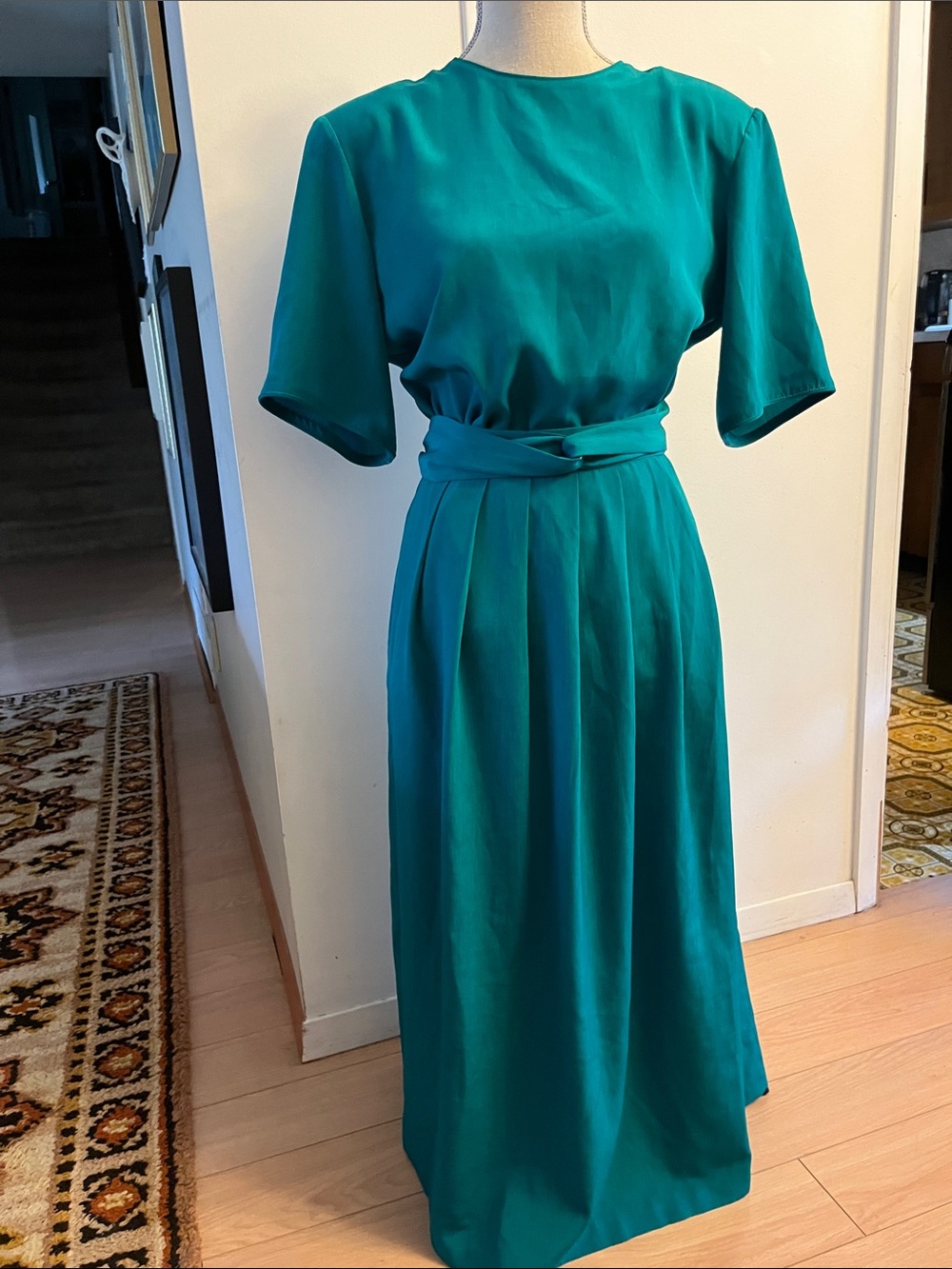 Vintage 80s Teal Green Blouse Skirt Set Size 12